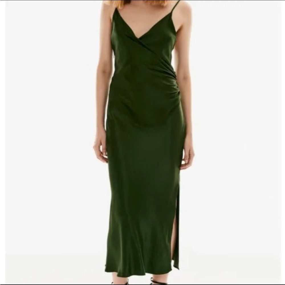 NWT Zara GREEN DRAPED LINGERIE-STYLE DRESS